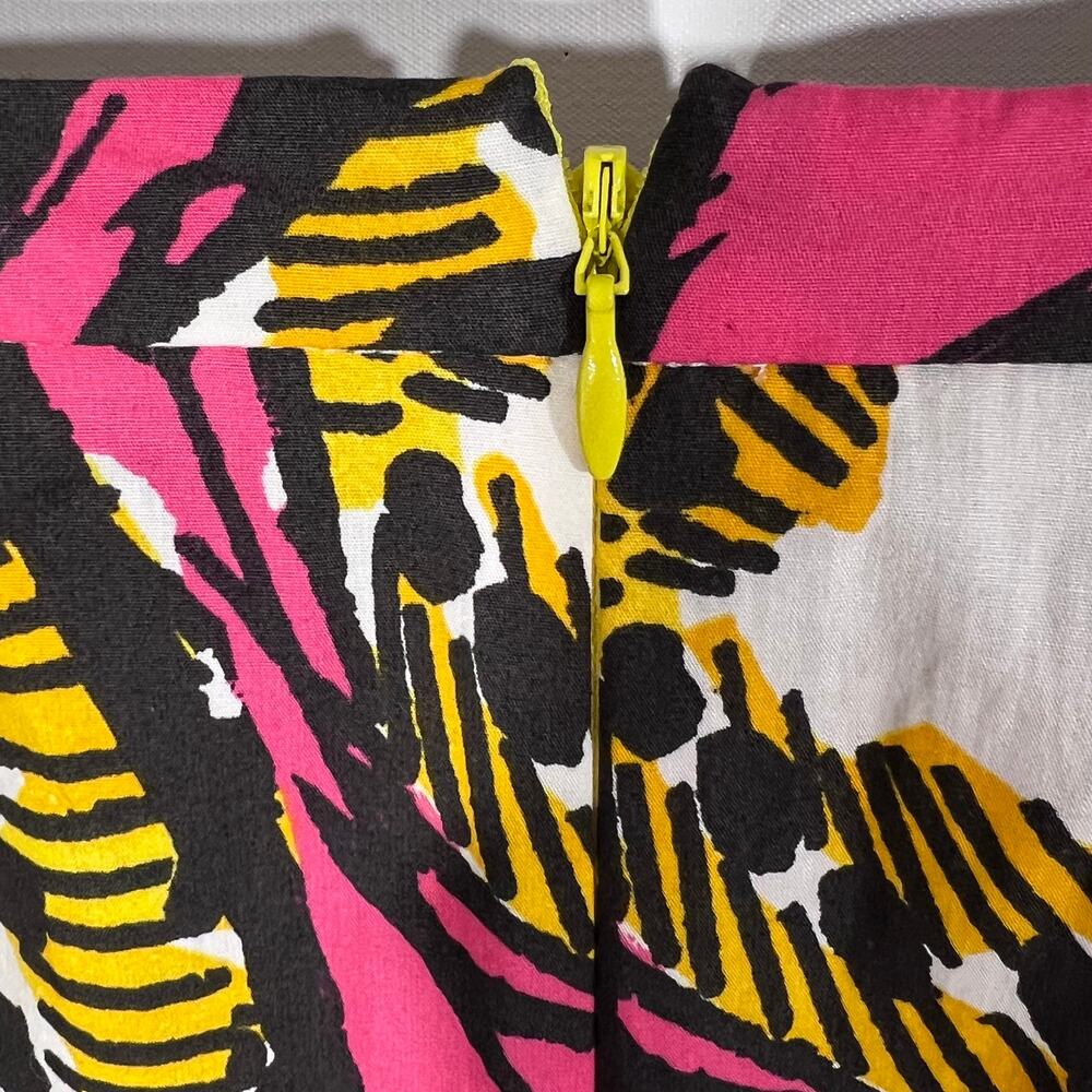 J Crew Tropical Print Shift Dress Pink Gold Cotton V Neck Resort Cruise XS 00 - Picture 7 of 11